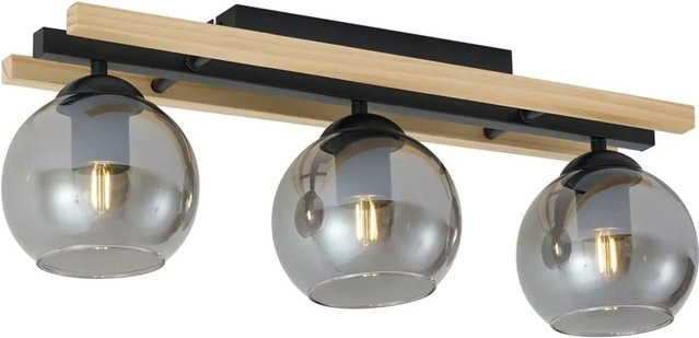 QAZQA Moderne Deckenleuchte Aleks in Schwarz mit Holz und Rauchglas, 3-flammig, dimmbar - Bild 1