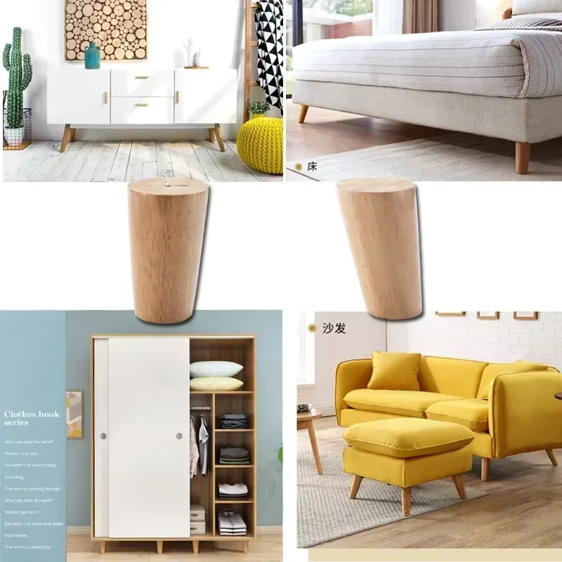 4 Stück konische Holzmöbelbeine in Braun im skandinavischen Design für Hocker, Sofatisch oder Computertisch - Bild 4