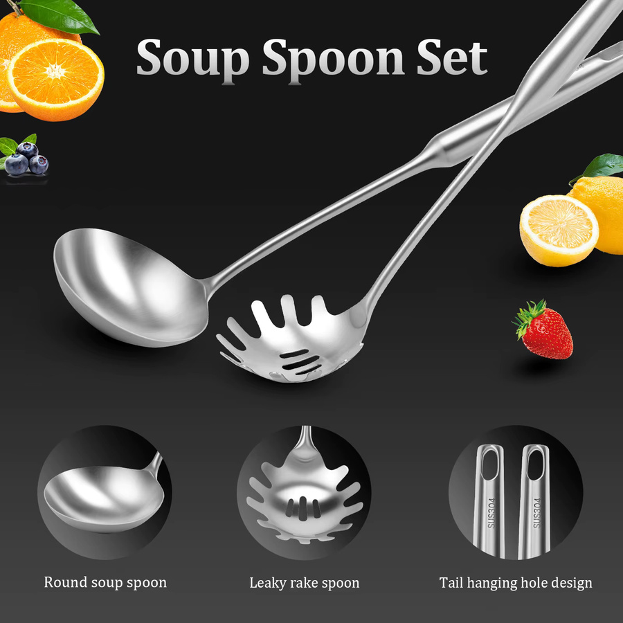 Willstar Suppenkelle und Spaghetti-Löffel-Set aus Edelstahl in Silber - Bild 2