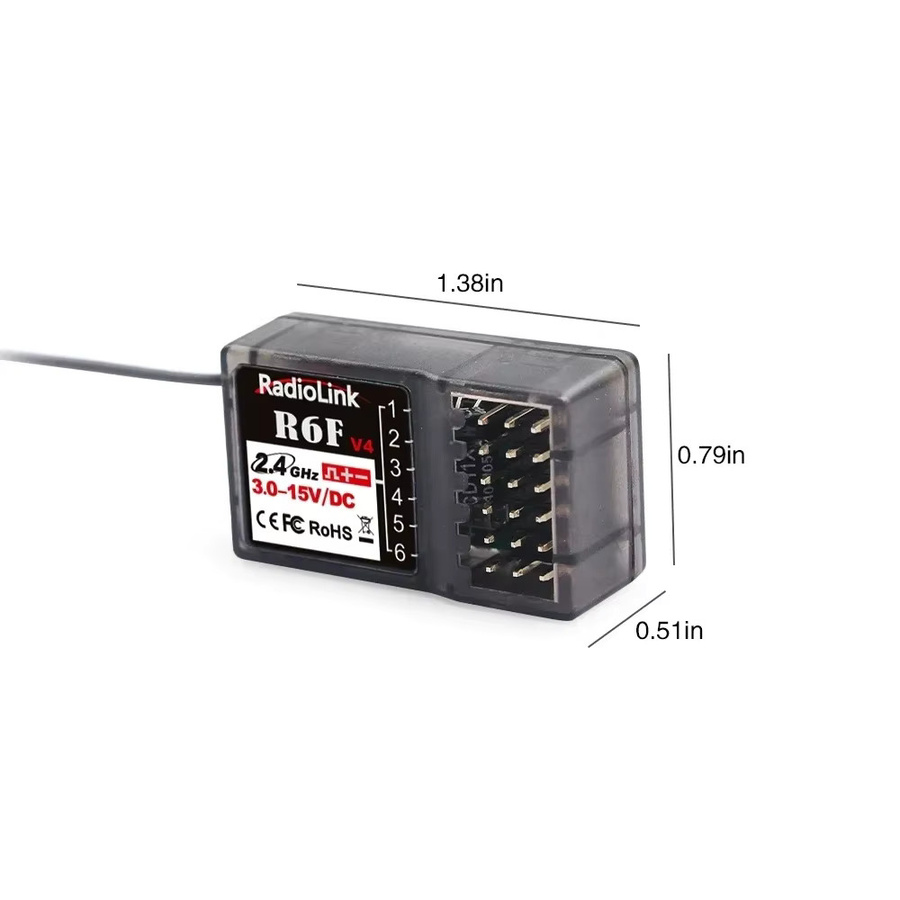 Radiolink R6F 6-Kanal 2,4GHz RC-Empfänger in Schwarz für RC-Autos und Boote, kompatibel mit RC6GS V2, RC4GS V2, T8FB und T8S Sendern - Bild 2