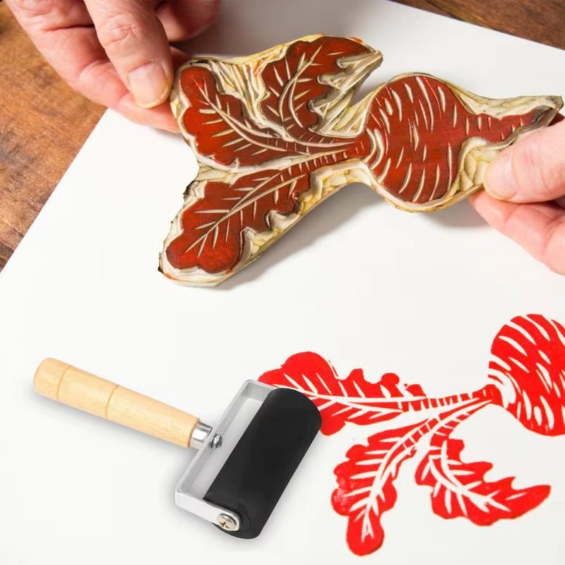 Gummirolle mit Holzgriff in Schwarz für Kunsthandwerk und Druckwerkzeuge - Bild 5