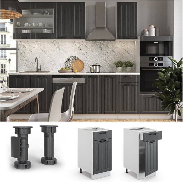 Vicco Küchenunterschrank FAME Line Landhaus in Anthrazit und Weiß, Breite: 40 cm - Bild 1