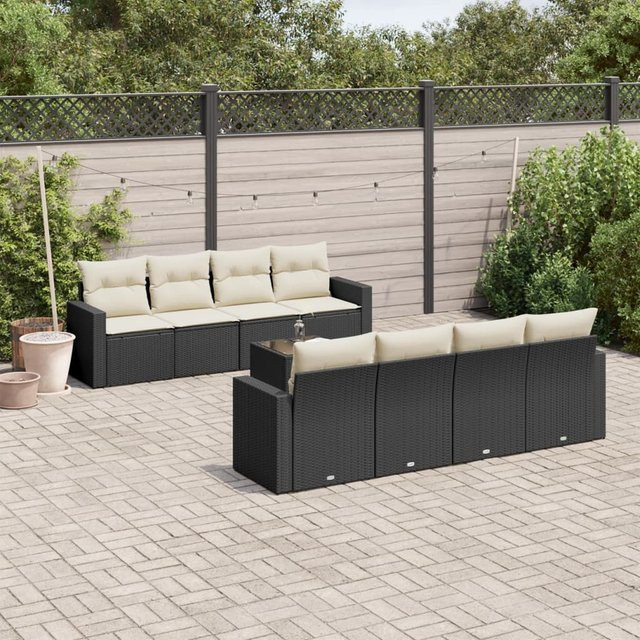 vidaXL 9-teilige Garten-Sitzgruppe aus Polyrattan mit Kissen in Schwarz und Cremeweiß - Bild 3