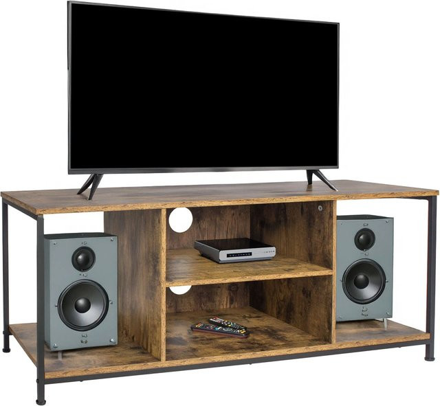 Relaxdays TV Lowboard im Industrial Style aus Holzwerkstoff und Stahl, Braun/Schwarz, B/T/H: 120 x 40 x 50 cm - Bild 1
