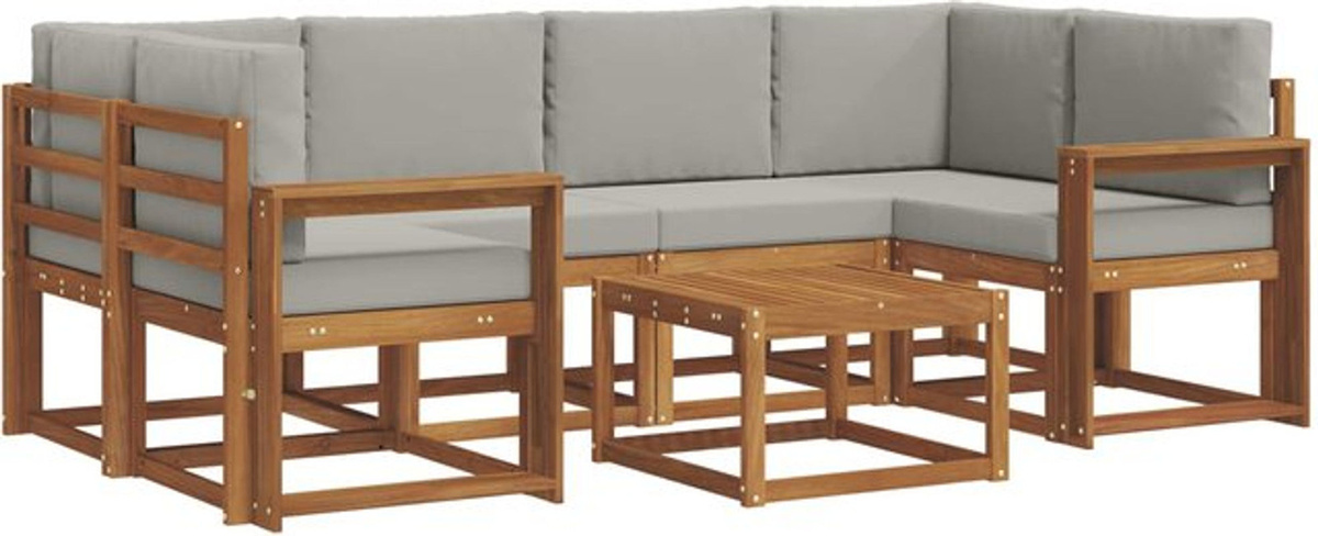 vidaXL Outdoor-Sofagarnitur aus Akazie mit 7-teiligem Set und Kissen in Natur und Hellgrau - Bild 1