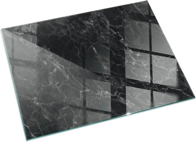 Tulup Glasplatte für Kamin mit Marmormuster als Funkenschutzplatte in Schwarz, B: 120 cm, T: 80 cm - Bild 1