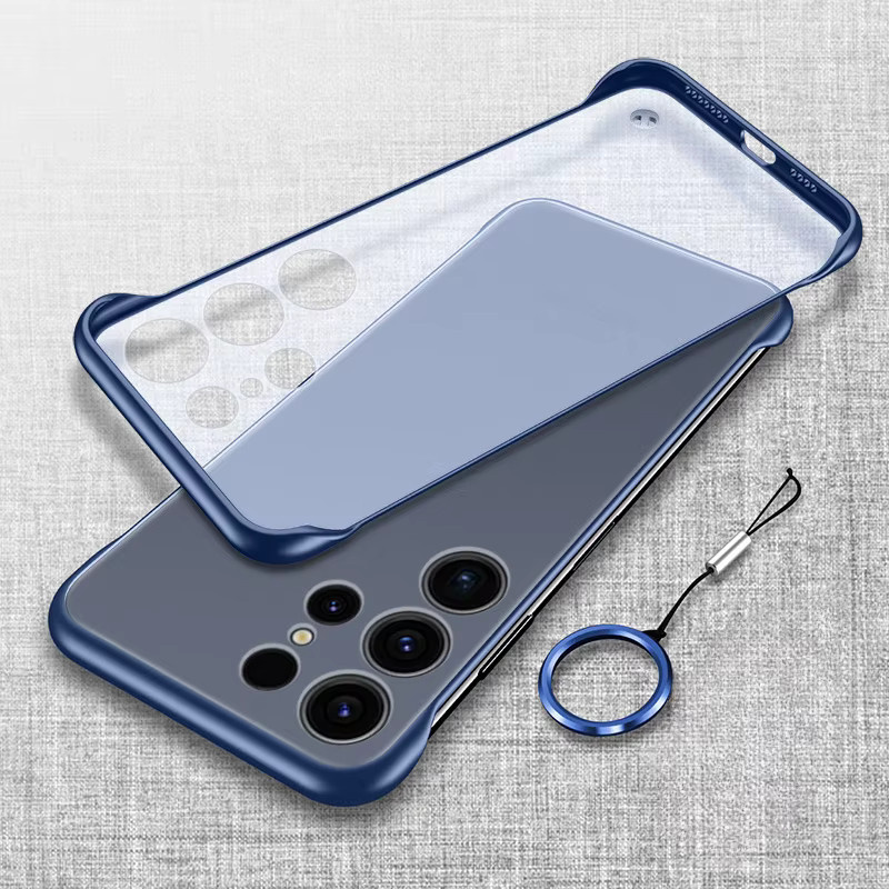 Samsung Handyhülle Slim Rahmenlos Matt aus hartem PC mit Ringabdeckung für Galaxy S25 Ultra, S25 Plus und S24 FE in Transparent oder Blau - Bild 2