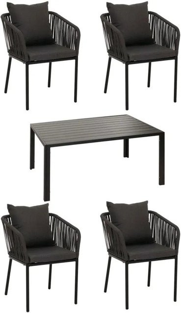 MCW Gartengarnitur N41 5-teilig aus Alu mit Seilgeflecht in Anthrazit und dunkelgrauen Kissen, Tisch B: 140 cm, T: 80 cm - Bild 2