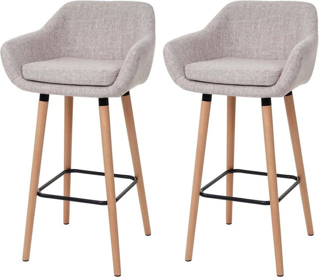 PROREGAL 2er-Set Barhocker Oslo mit Lehne in Grau, skandinavisches Design aus Textil und Buchenholz, Sitzhöhe: 79 cm - Bild 1