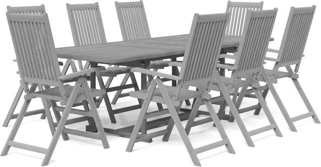 vidaXL 9-teilige Garten-Essgruppe aus Akazienholz in Grau, ausziehbarer rechteckiger Tisch mit Stühlen - Bild 1
