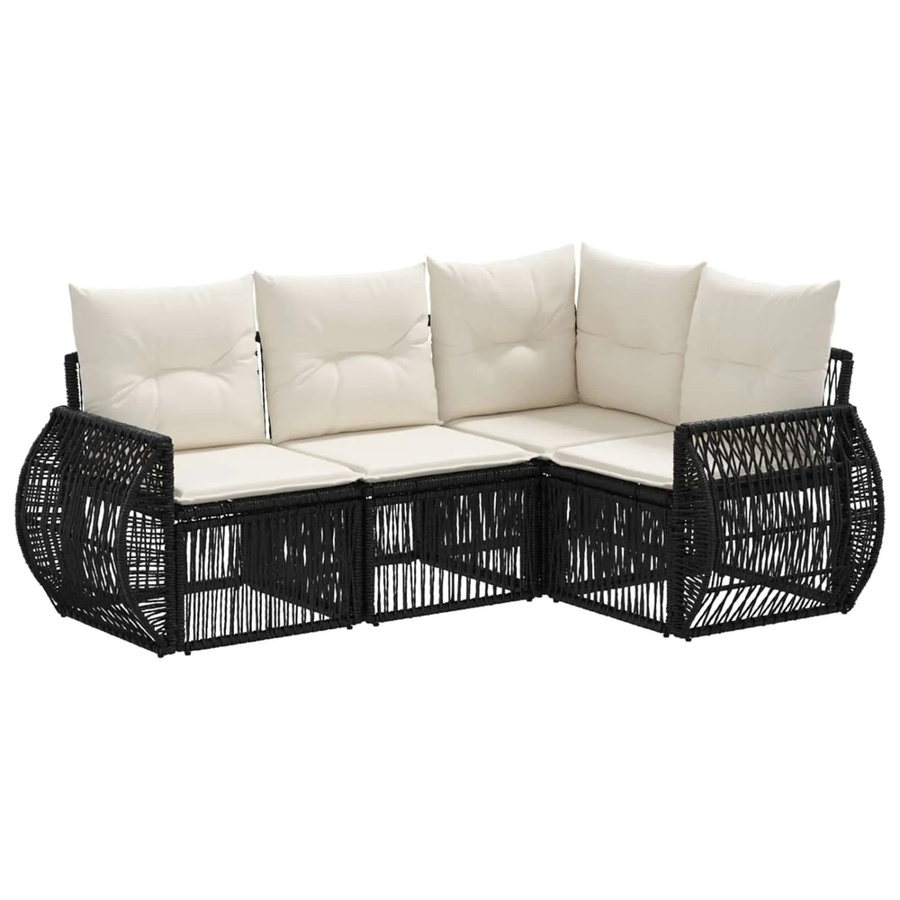 vidaXL Gartensofa-Set 4-teilig in Schwarz und Cremeweiß aus Poly-Rattan mit L-Form und Polsterkissen - Bild 2