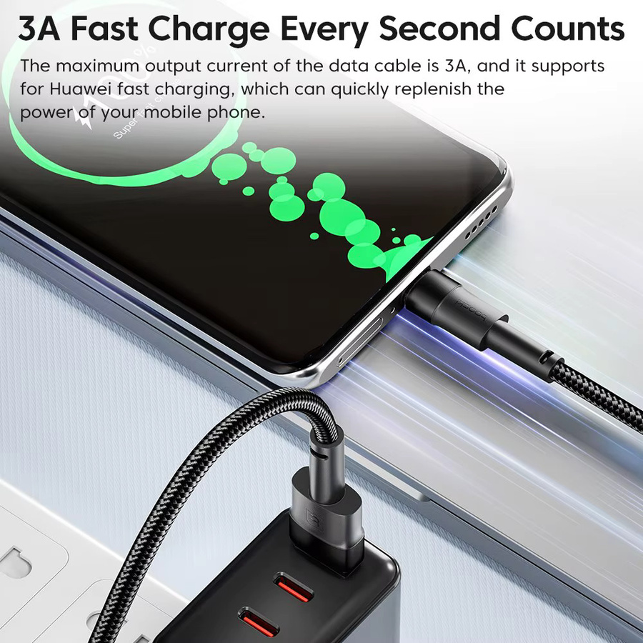 Toocki 2er-Set USB Typ C Schnellladekabel 3A mit USB-A auf USB-C Anschluss in Schwarz, Länge: 1m und 2m - Bild 5