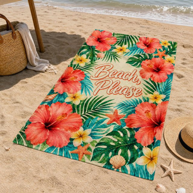 Hawaiianisches Blumen-Strandtuch Beach Please von JMG Household Supplies, Tropisches Design, Mehrfarbig, B/H: 60 x 100 cm - Bild 1