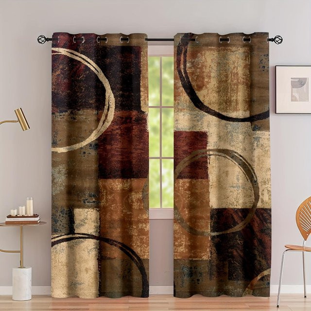 2er-Set Yiran Furniture Vorhänge mit abstraktem geometrischem Design in Schwarz-Weiß, halbtransparent, Ösenaufhängung, Breite: 170 cm, Höhe: 200 cm - Bild 1