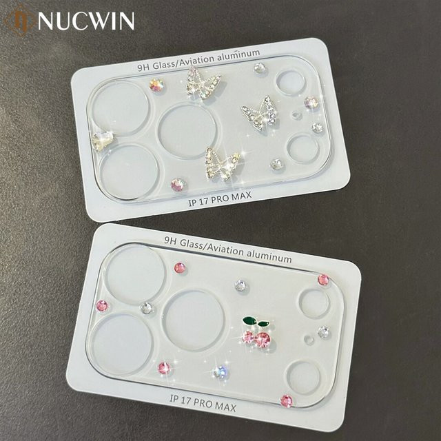 NUCWIN Handgefertigter Schmetterlings-Kirsch-Strass-Kameraschutz aus Glas für iPhone 17 Pro Max, Farbe: Rot - Bild 1