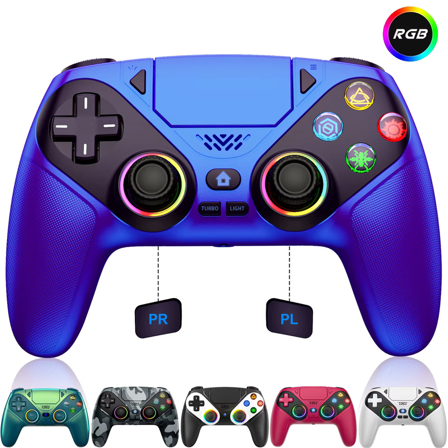Bonacell Kabelloser Controller für PlayStation 5, PS5 Pro, Slim und PC mit RGB-Joystick, Turbo-Funktion und Doppelvibration in Weiß und Multicolour - Bild 4