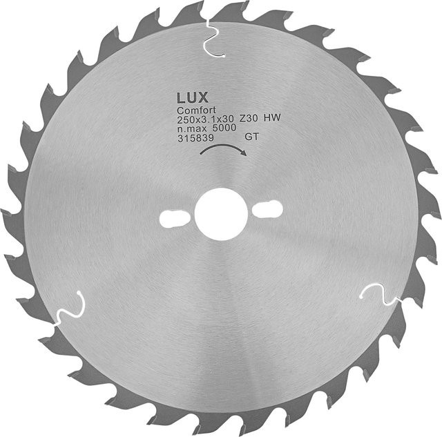 LUX-TOOLS HM-Kappsägeblatt für Holz mit 30 Zähnen, Ø 250 mm, silberfarben, carbide tipped - Bild 1
