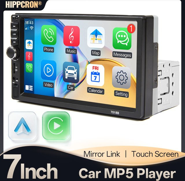 Hippcron 7-Zoll Auto-Stereoanlage Multimedia-Player mit Carplay, Android Auto, Touchscreen, Bluetooth und FM/AUX in Schwarz - Bild 1