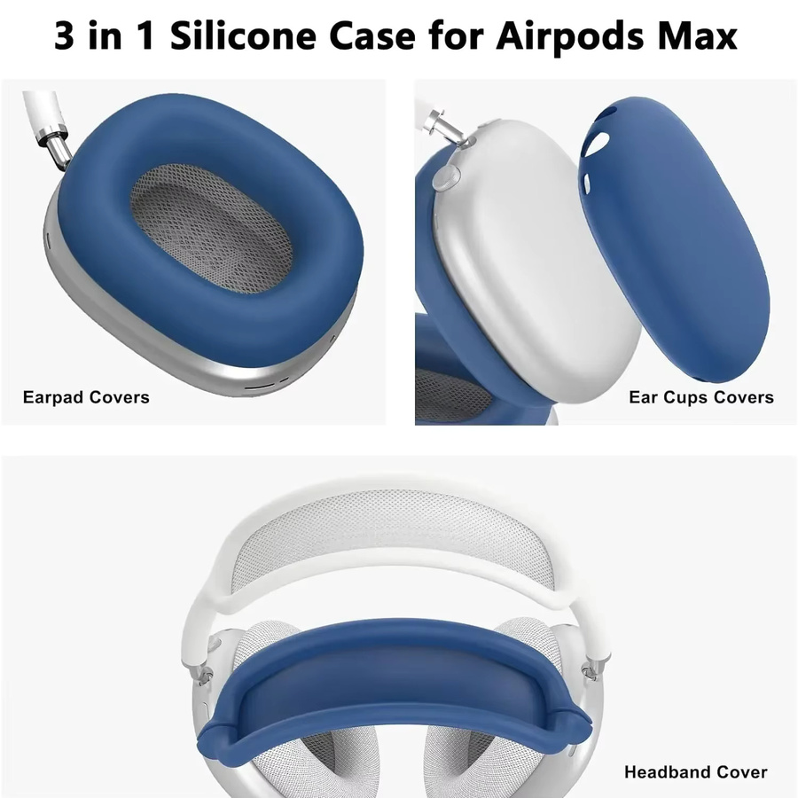 Hautfreundliche Silikon-Schutzhülle für Apple AirPods Max in Blau, stoßfestes und waschbares Zubehör - Bild 3