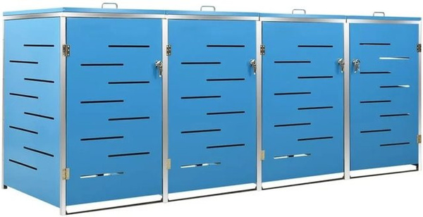 DELUKE JAGU Mülltonnenbox für 4 Tonnen (240L), Mülltonnenverkleidung aus Edelstahl in Blau, B/T/H: 115,5 x 77,5 x 276,5 cm