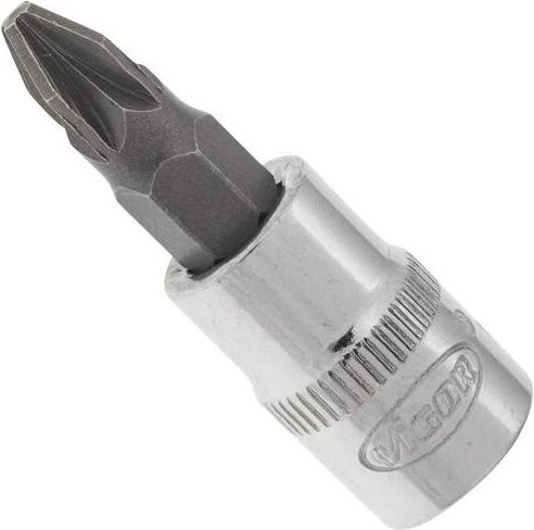 VIGOR Schraubendreher-Einsatz Pozidriv PZ2 mit 1/4 Zoll Innenvierkant Antrieb in Silber, Gesamtlänge: 3,8 cm - Bild 1