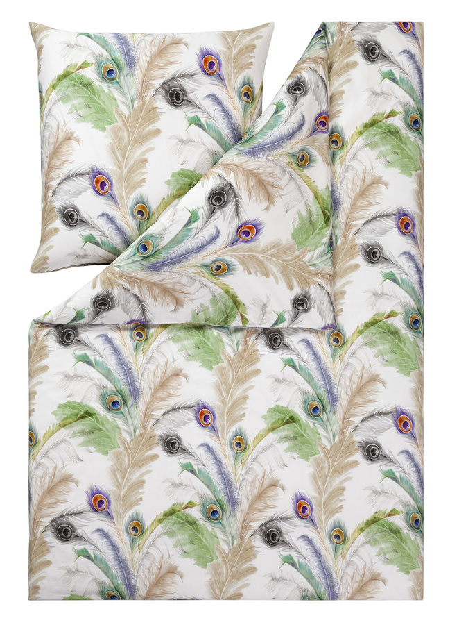 Estella Mako-Satin Bettwäsche Feather Federn Pfauenfeder bunt, Set aus Bettbezug und Kissenbezug, B/H: 155 x 220 cm und 80 x 80 cm - Bild 1