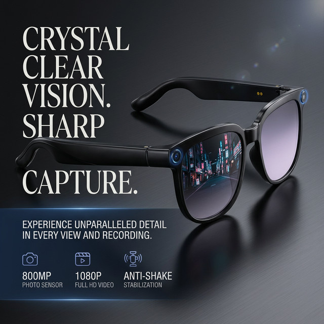 GUHUAVMI Smart-Brille mit 1080P HD Kamera, 8MP Videoaufnahme, KI-Assistent und Bluetooth 5.4 Audio-Sonnenbrille mit ENC Geräuschunterdrückung in Schwarz - Bild 1