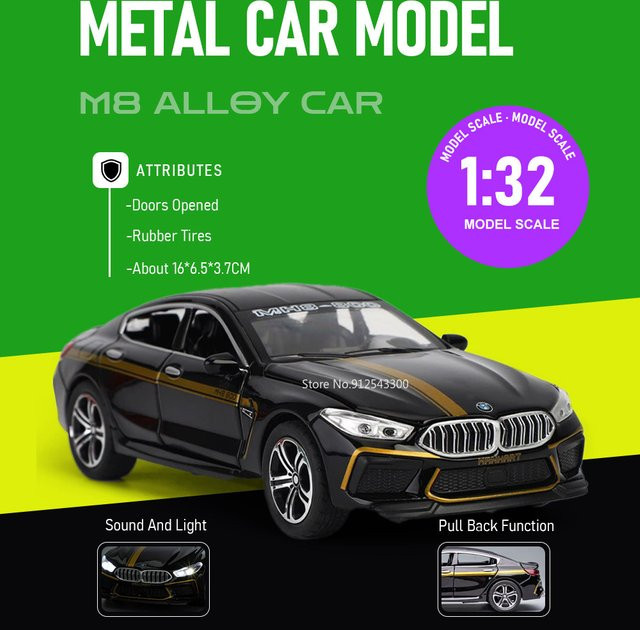 RMZ city M8 M4 Auto-Modell, 1:32 Maßstab, mit Licht und Sound, Druckguss-Fahrzeug - Bild 1