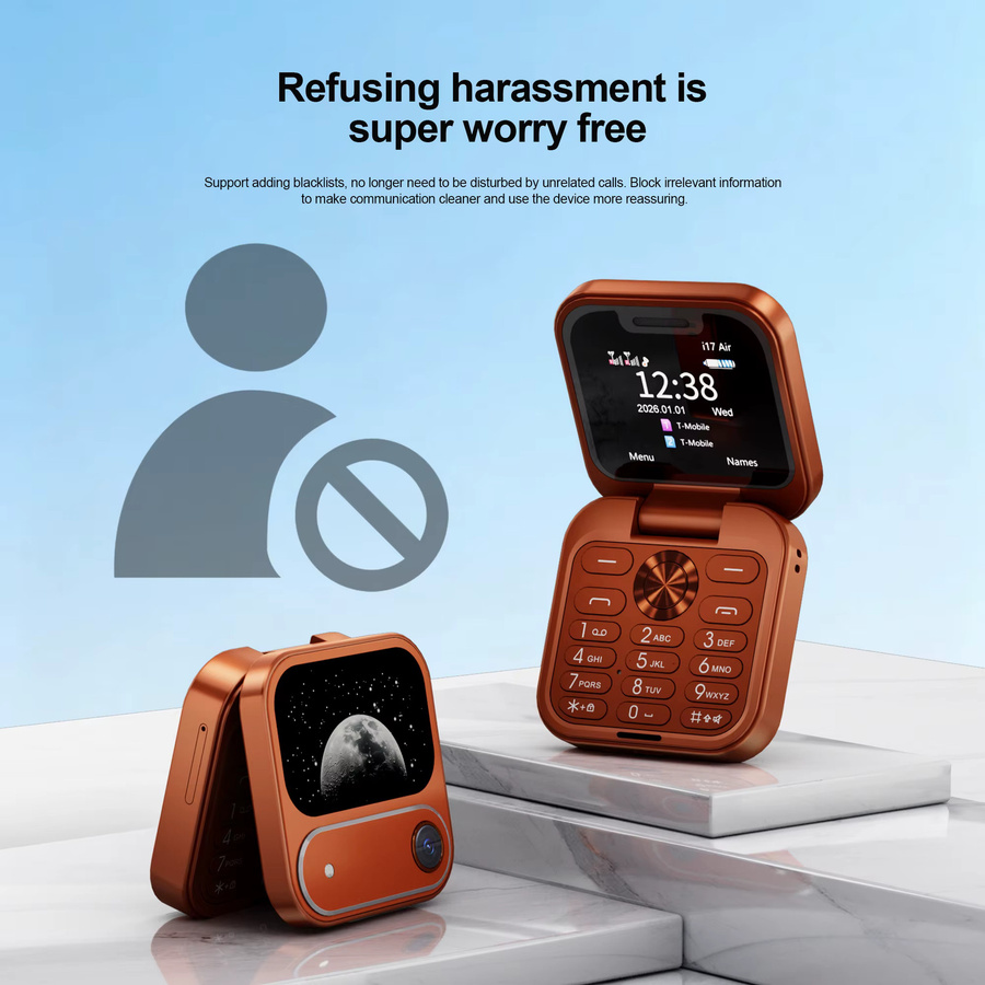 SERVO I17 AIR Mini Faltbares Mobiltelefon in Orange mit 1,77 Zoll Display, 2G GSM, Magic Voice Kurzwahl, FM-Radio und 2 SIM-Karten - Bild 3