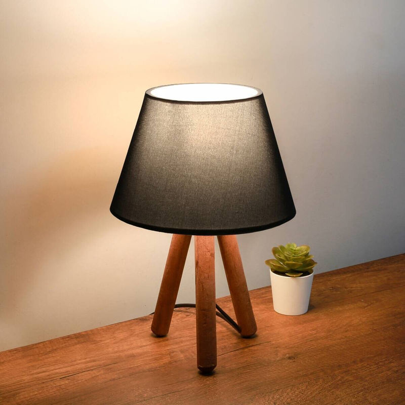Opviq Tischleuchte in Anthrazit aus Holz und Stoff mit E27 Fassung, B/H/T: 22 x 30 x 22 cm - Bild 2