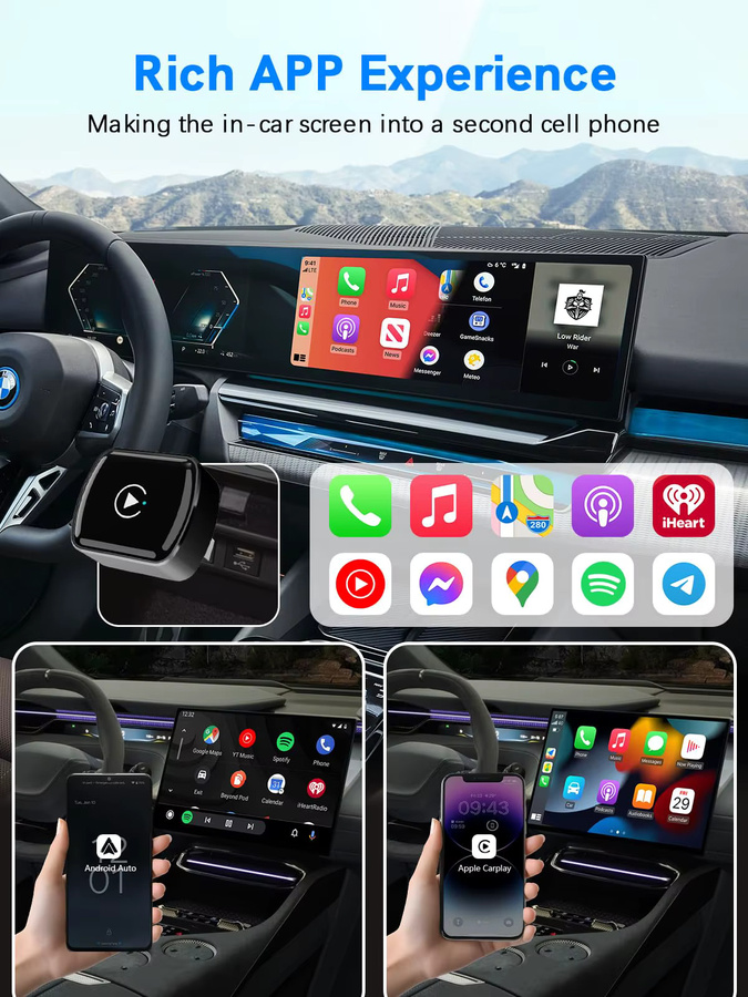 Neelyke Kabelloser CarPlay und Android Auto Adapter in Schwarz zur Umwandlung von kabelgebunden auf kabellos - Bild 3