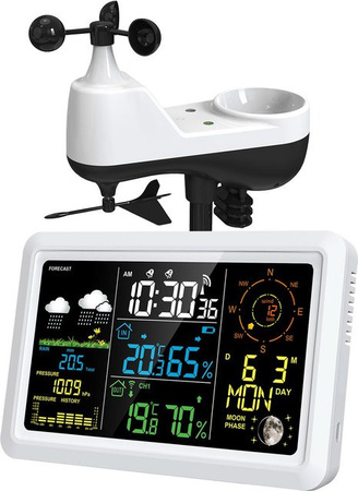 Aimo Wetterstation mit Außensensor und 7,5-Zoll-VA-LCD-Bildschirm in Schwarz