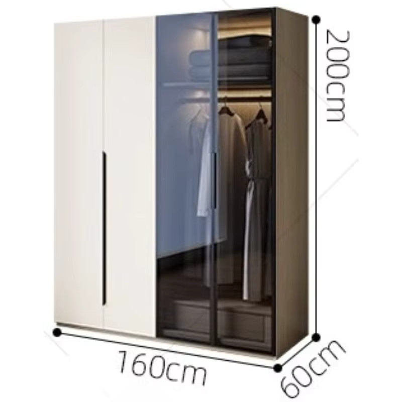OVOZI Kleiderschrank mit integrierter Beleuchtung und offenen Regalfächern, weiß matt, minimalistisches Design für das Schlafzimmer - Bild 2