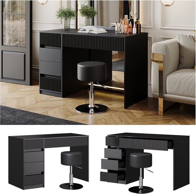 Vicco Schminktisch Omira Schwarz mit Hocker, Breite: 120 cm, Höhe: 155 cm, Tiefe: 55 cm - Bild 1