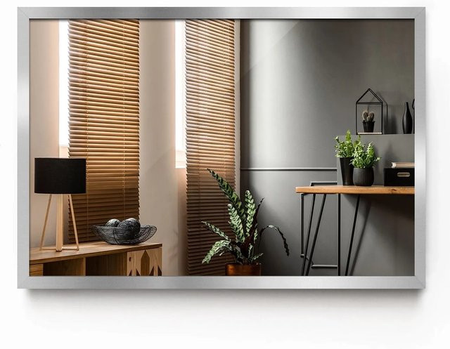 Tulup Rechteckspiegel mit Rahmen in Silber, Breite: 100 cm, Höhe: 70 cm - Bild 1