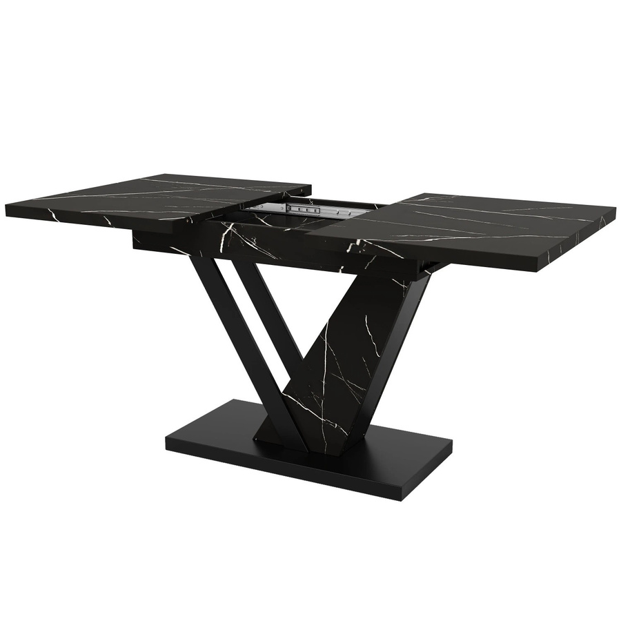 Merax Ausziehbarer Esstisch in Schwarz mit Marmoroptik, Teleskoptisch für Küche und Esszimmer, B/T/H: 120-160 x 75 x 75 cm - Bild 2