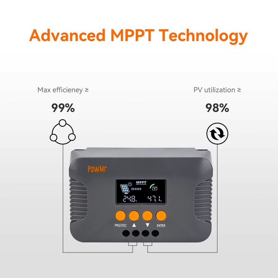 PowMr MPPT 10A Boost Solar-Laderegler in Grau für Lithium LiFePO4 und Blei-Säure-Batterien mit LCD-Display und 15-60V PV-Eingang - Bild 2