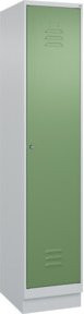 C+P Spind Classic PLUS Garderobenschrank mit Sockel, 1 Abteil, Lichtgrau/Resedagrün, Zylinderschloss, 4 Garderobenhaken und mittiger Trennwand, H x B x T: 195 x 40 x 50 cm - Bild 1