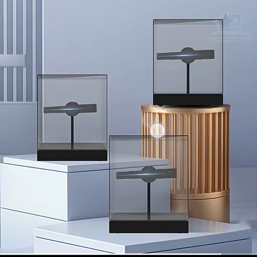 OIMG 3D Hologramm Fan mit LED-Anzeige und Mini-Logo Projektor für 3D Werbung in Schwarz, Durchmesser: 20 cm - Bild 5
