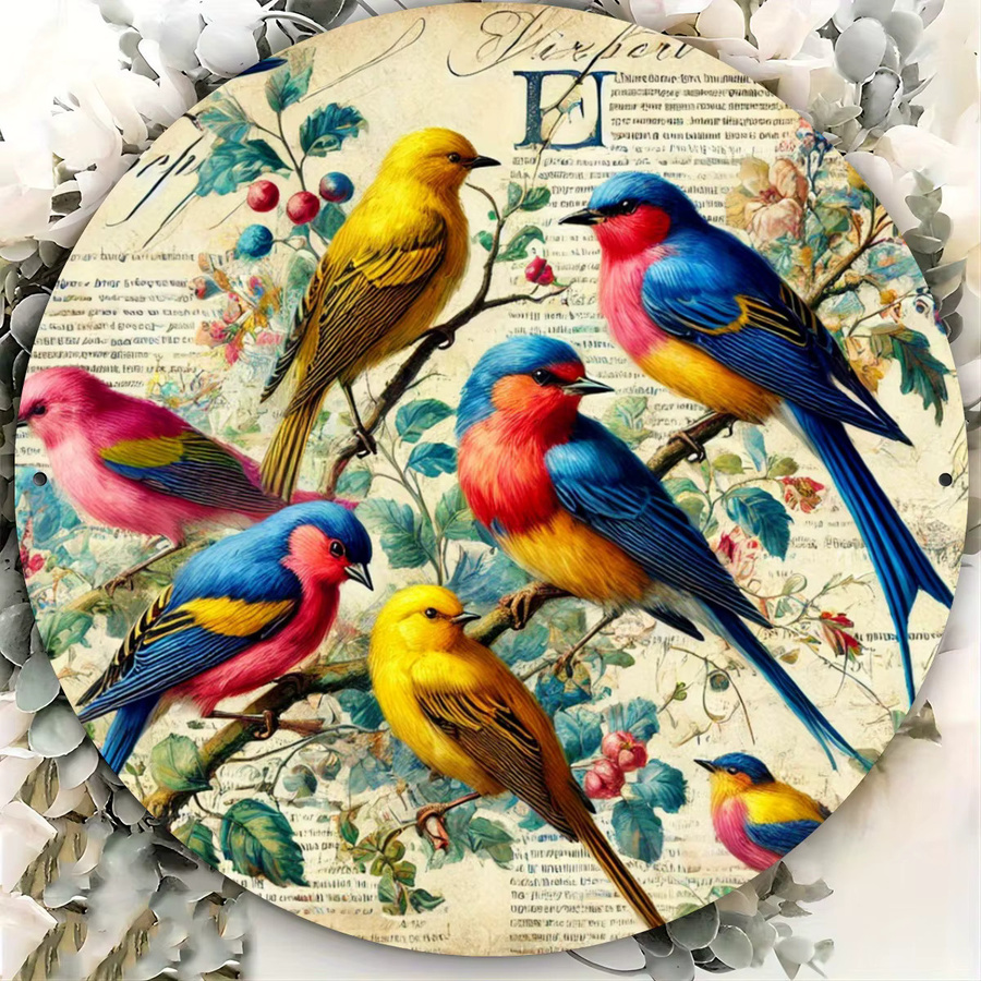 Runde Metallwandkunst von Potdemiel mit Vogeldesign und floralen Elementen in Multicolour, Durchmesser: 20,32 cm - Bild 4