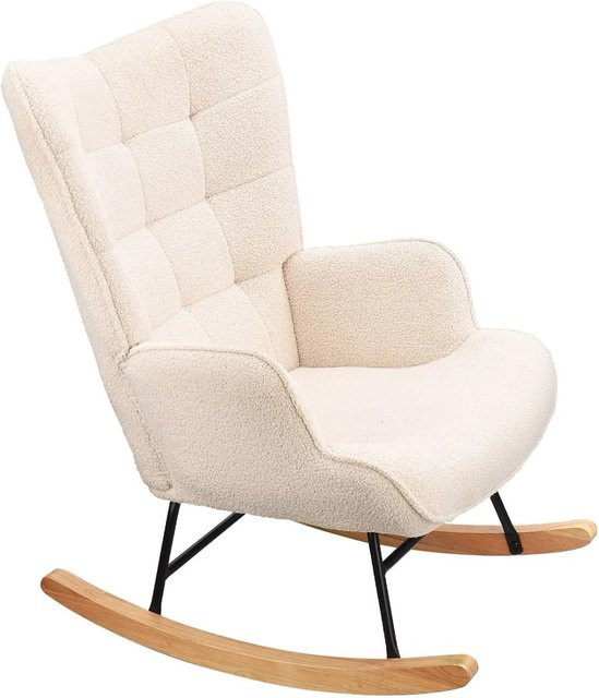 PXloue Schaukelstuhl aus Samt mit Metallgestell und Holzsockel in Beige - Bild 1