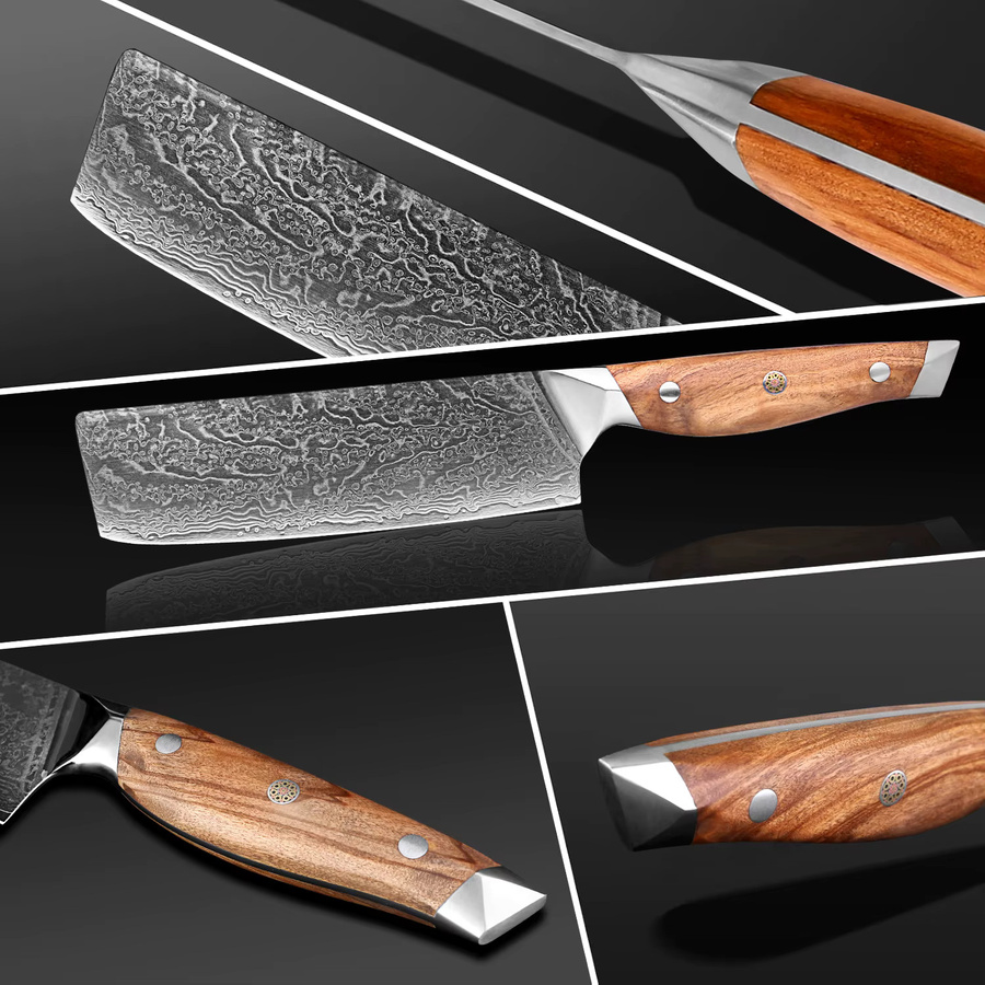 Xituo Nakiri Messer aus geschmiedetem Damaststahl mit Olivenholzgriff in Braun, Klingenlänge: 17,8 cm - Bild 3