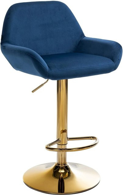 DELUKE Barhocker BIKEL, Barstuhl aus Samt in Blau mit Gold, höhenverstellbar, drehbar mit Lehne, B/T/H: 51 x 52 x 89 cm - Bild 1