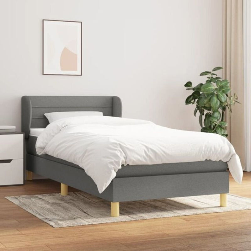 Vidaxl Boxspringbett mit Matratze aus Stoff in Dunkelgrau, B/T/H: 90 x 200 x 78 cm - Bild 1