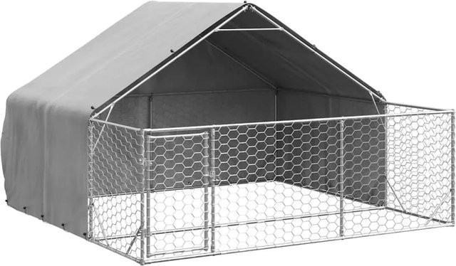vidaXL Outdoor-Hundezwinger mit Auslauf aus verzinktem Stahl und PE-Gewebe, Grau, B/T/H: 300 x 300 x 190 cm - Bild 1
