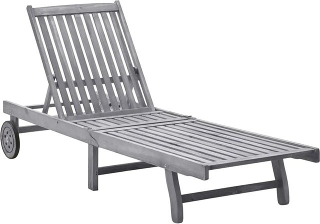 vidaXL Sonnenliege aus Akazie Massivholz in Braun oder Grau mit verstellbarer Kopfstütze und Rollen, B/T/H: 199 x 59/63 x 30/62/76/85 cm - Bild 1