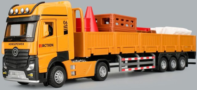 Linyi toy car Straßensperren Transport LKW Flachbett Anhänger, Modell, 1:32, mit Licht und Sound, ab 14 Jahren - Bild 1
