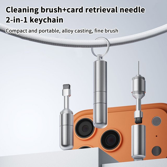 2-in-1 SIM-Karten-Ejector-Pin und Reinigungsbürste für Ohrhörer in Silber – Reset-Werkzeug-Set mit Nadelöffner und Reinigungsstift - Bild 1