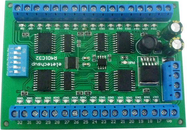 Eletechsup SPS IO Erweiterungskarte DIN-Rail Box mit 32-Kanal ULN2803A Darlington Transistor Controller, RS485 Modbus RTU, DC 12V 24V, Grün - Bild 1