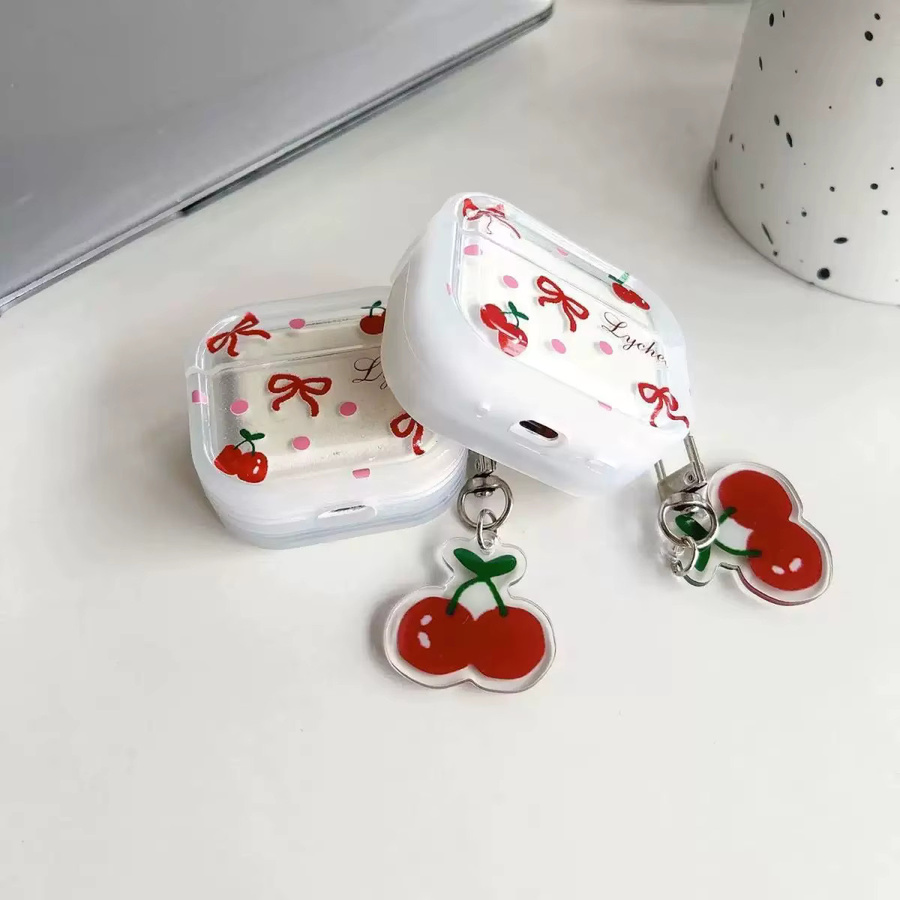 VORTNGLE Silikon Kopfhörerhülle Süße Schleife Kirsche für Apple AirPods 4 3 2 1 Pro 2 1 in Transparent - Bild 4